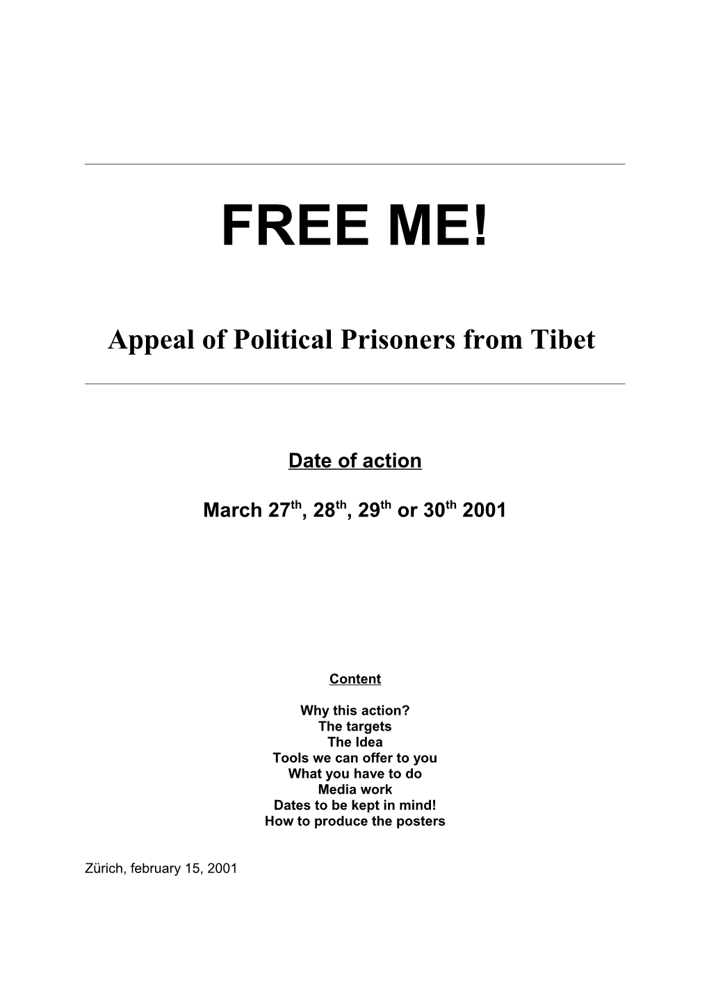 Appeal of Political Prisoners from Tibet