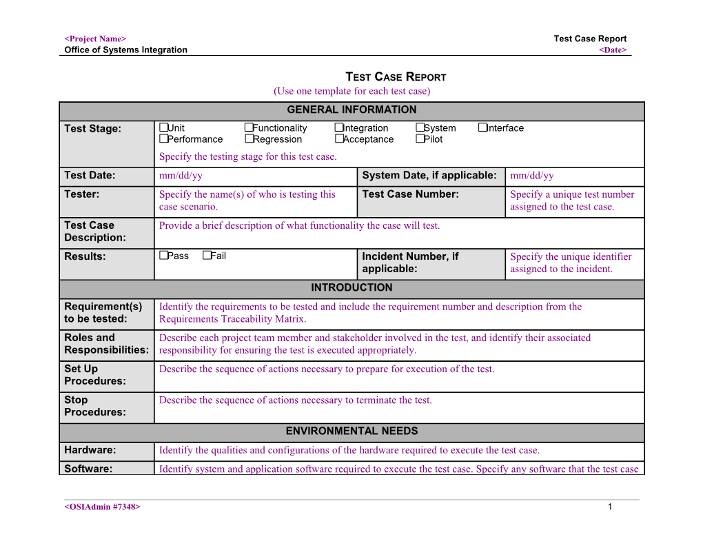 Test Case Report