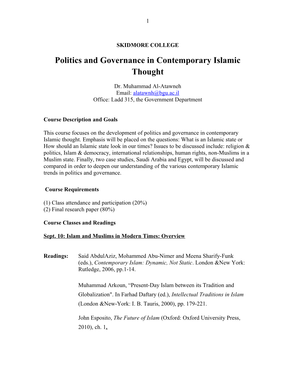 Politics and Governance in Contemporary Islamic Thought