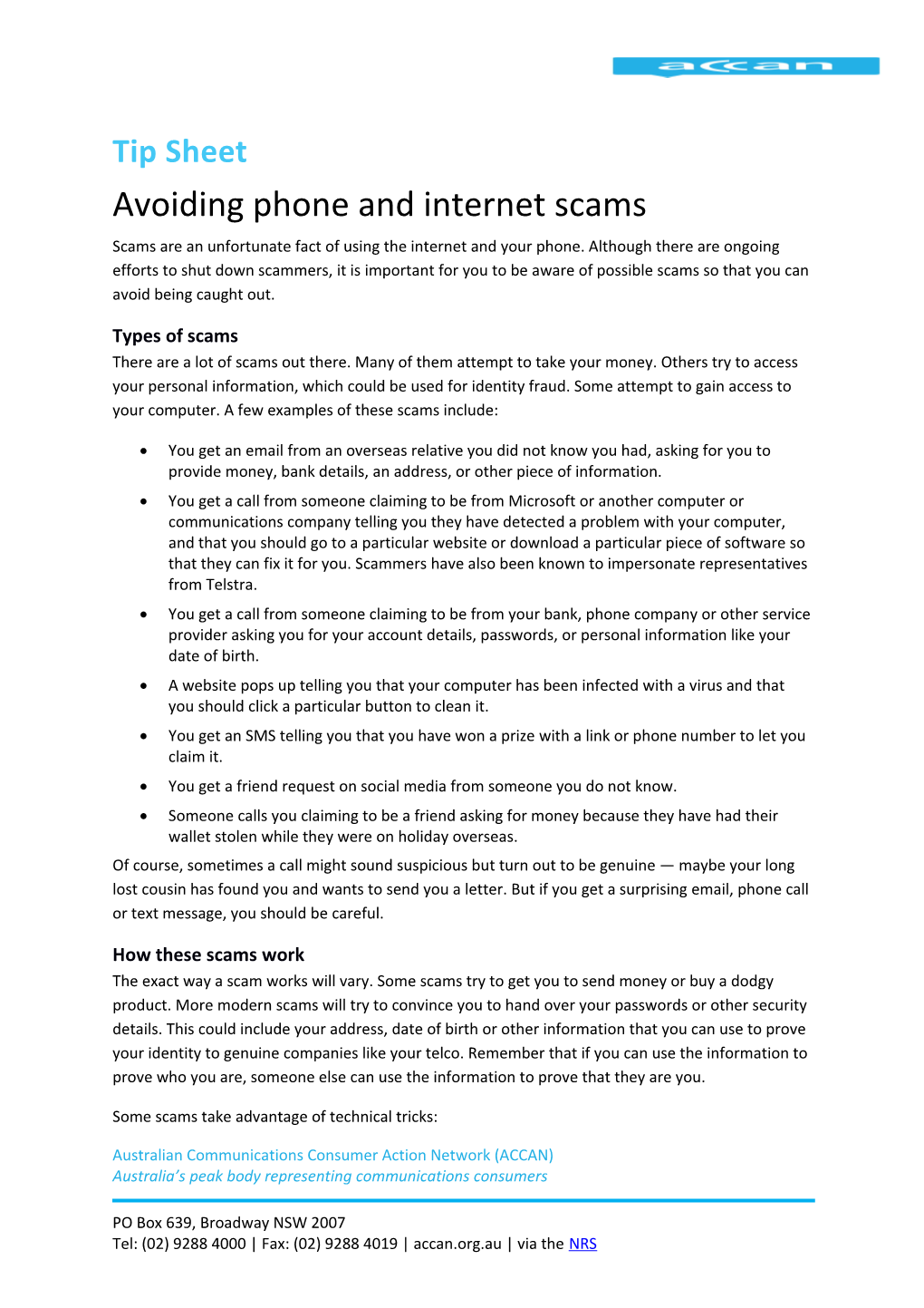 Avoiding Phone and Internet Scams