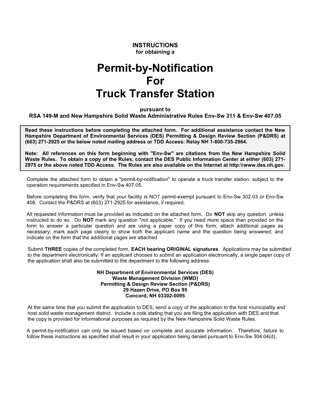 RSA 149-M and New Hampshiresolid Waste Administrative Rules Env-Sw 311 & Env-Sw407.05