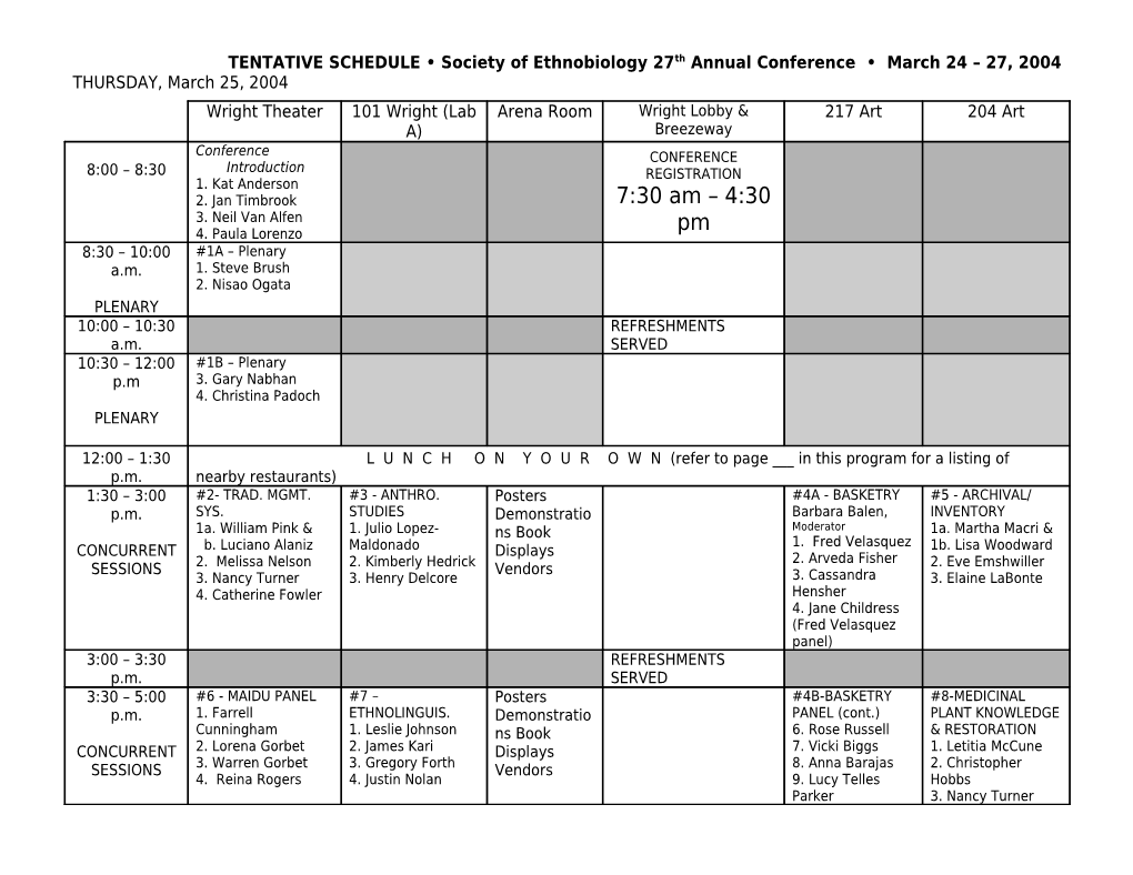 Society of Ethnobiology 27Th Annual Conference March 24 27, 2004