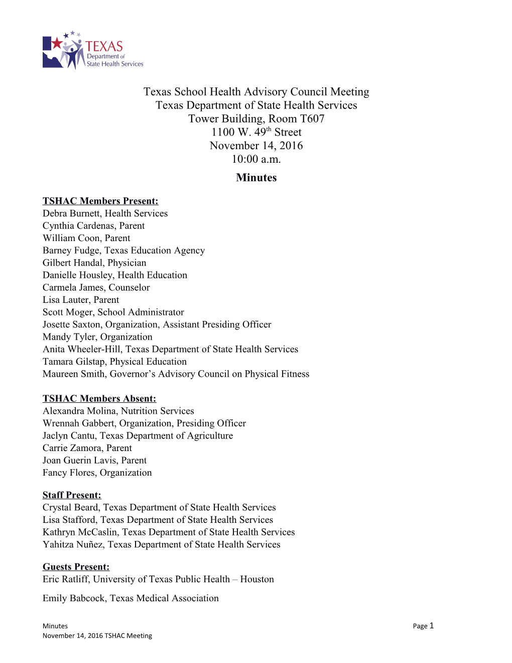 Texas School Health Advisory Council Meeting