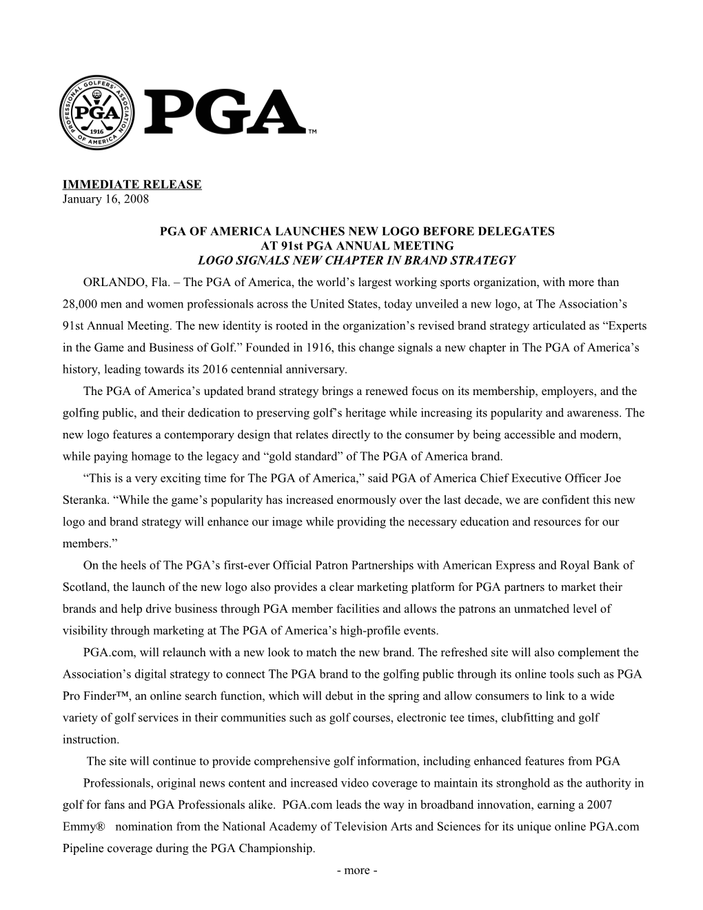 Pga of America Launches New Logo Before Delegates