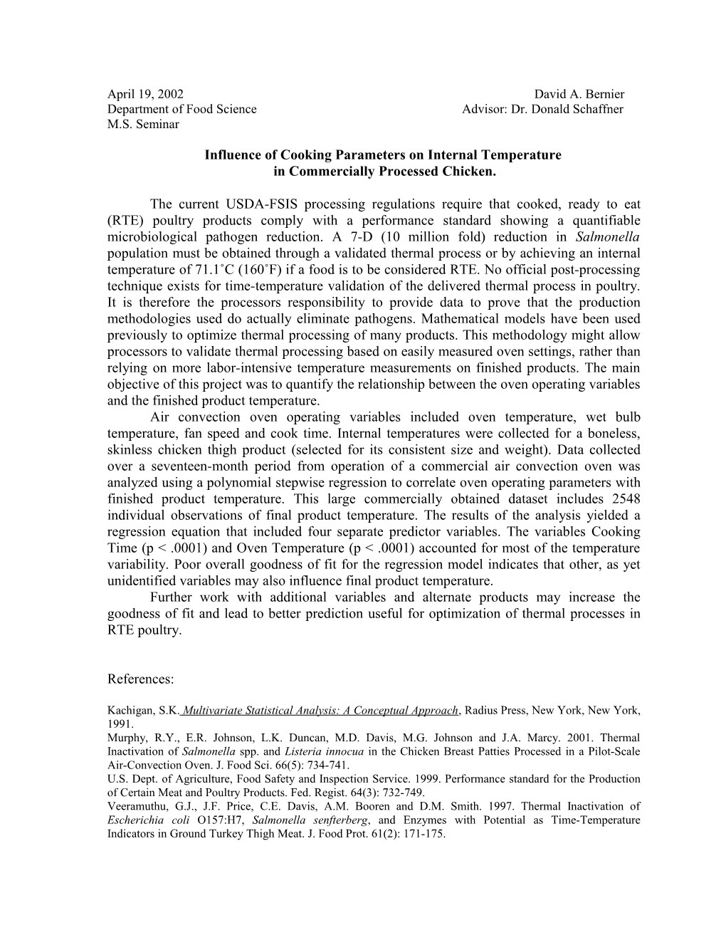 Influence of Cooking Parameters on Internal Temperature