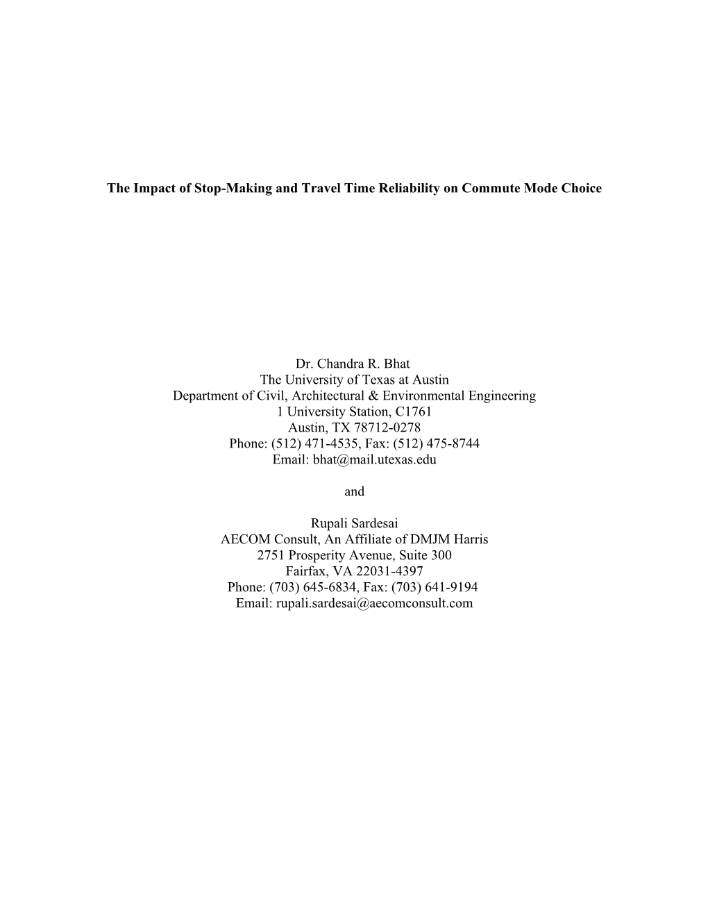 The Rising Traffic Congestion Levels in Many Urban Areas in the U