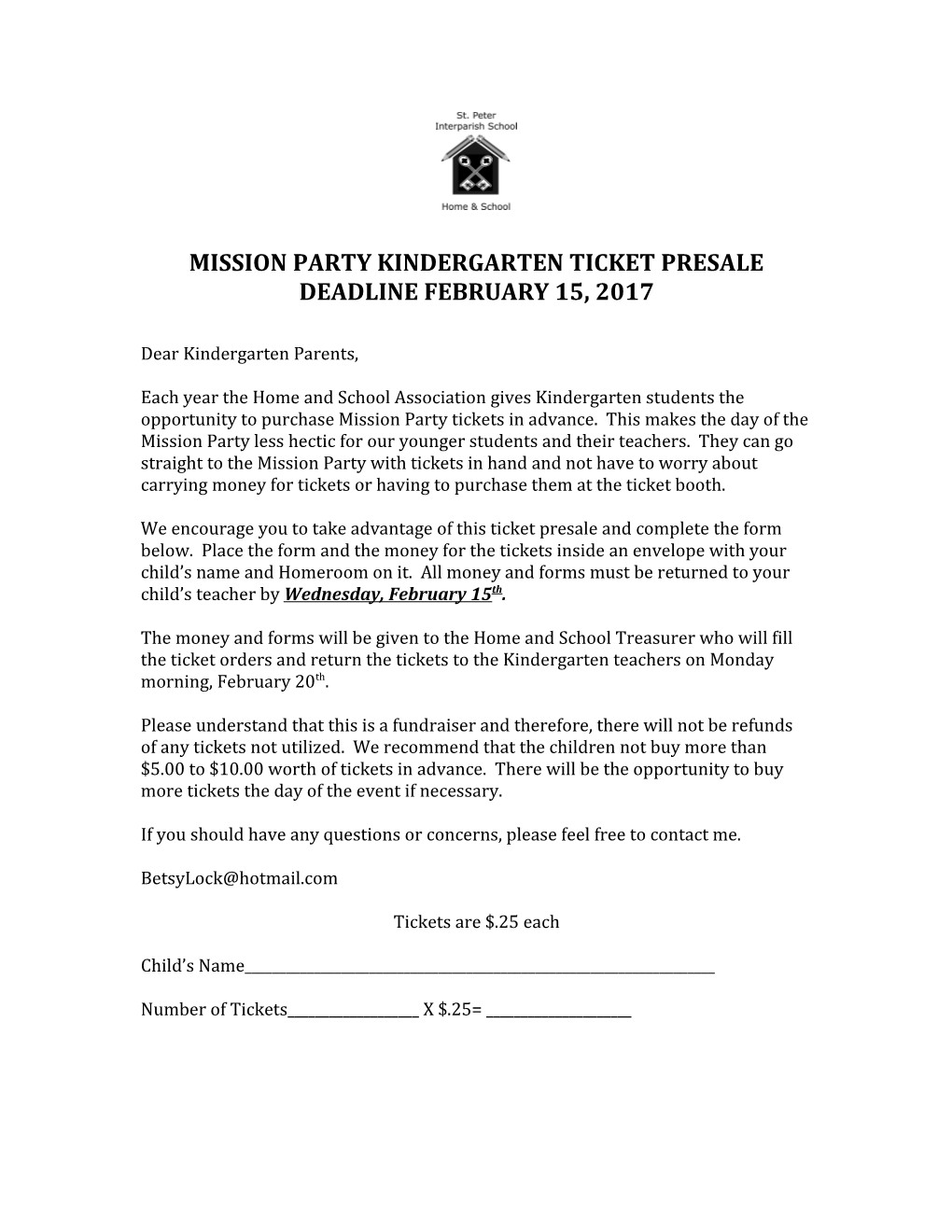 Mission Party Kindergarten Ticket Presale