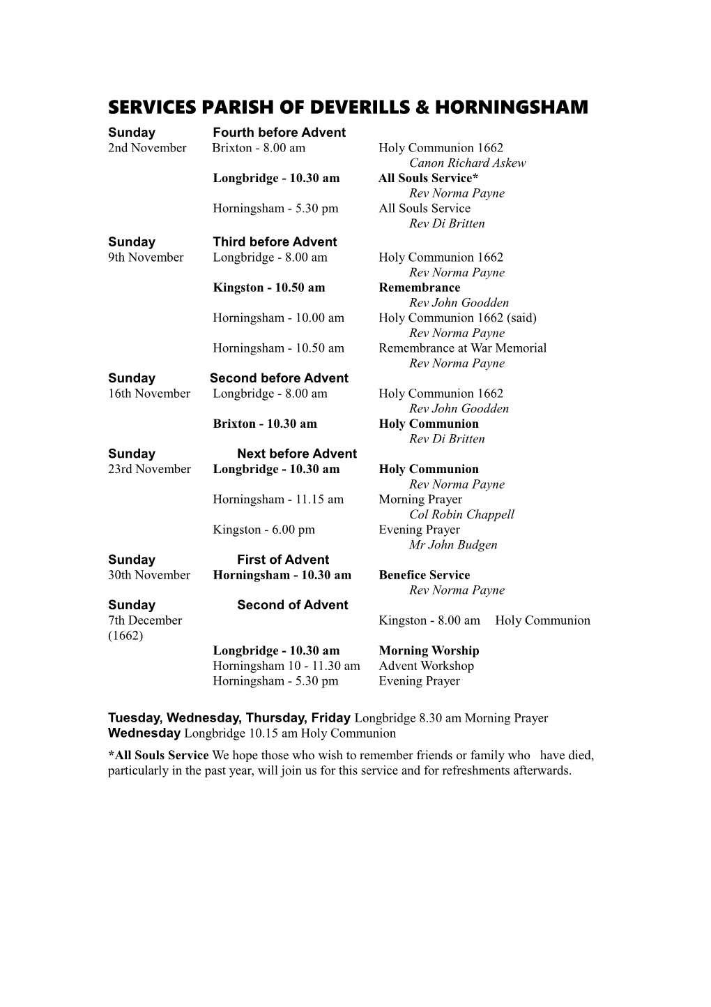 Services Parish of Deverills & Horningsham