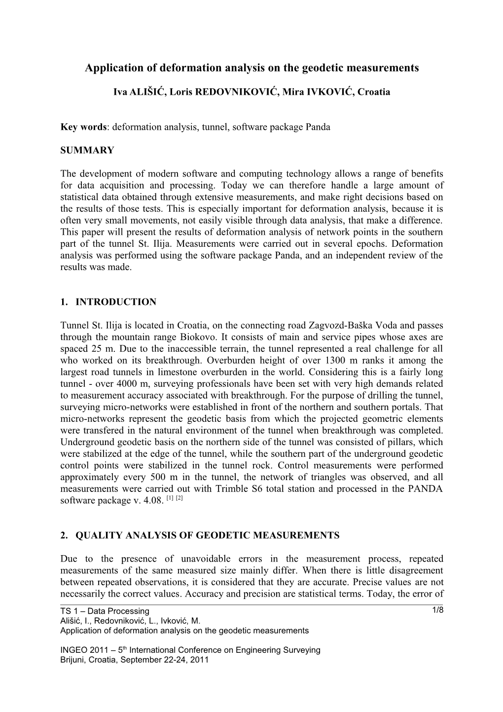 Application of Deformation Analysis on the Geodetic Measurement