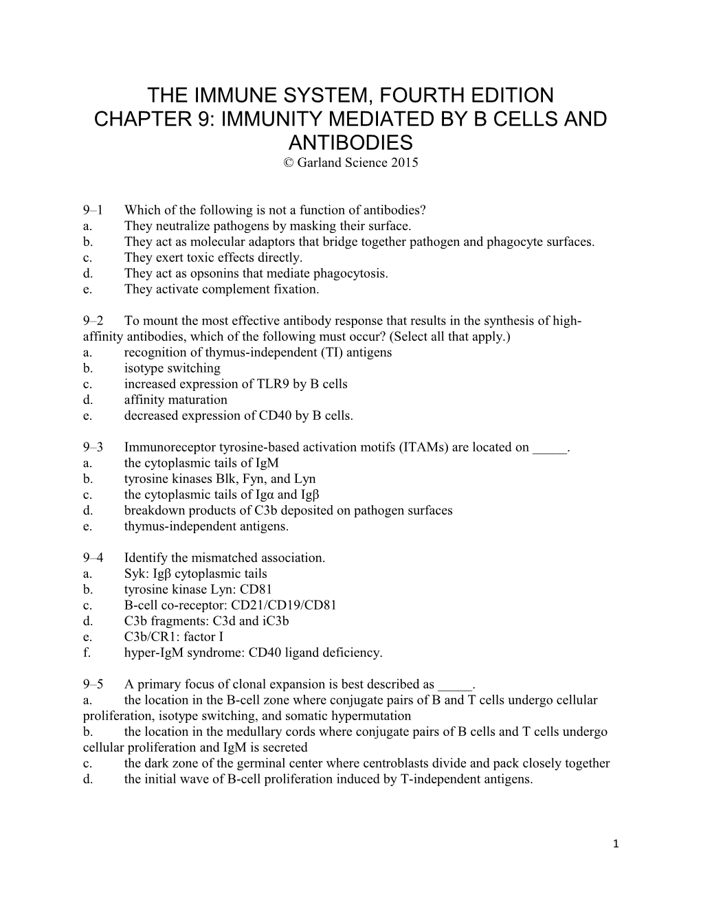 Chapter 9: Immunity Mediated by B Cells and Antibodies