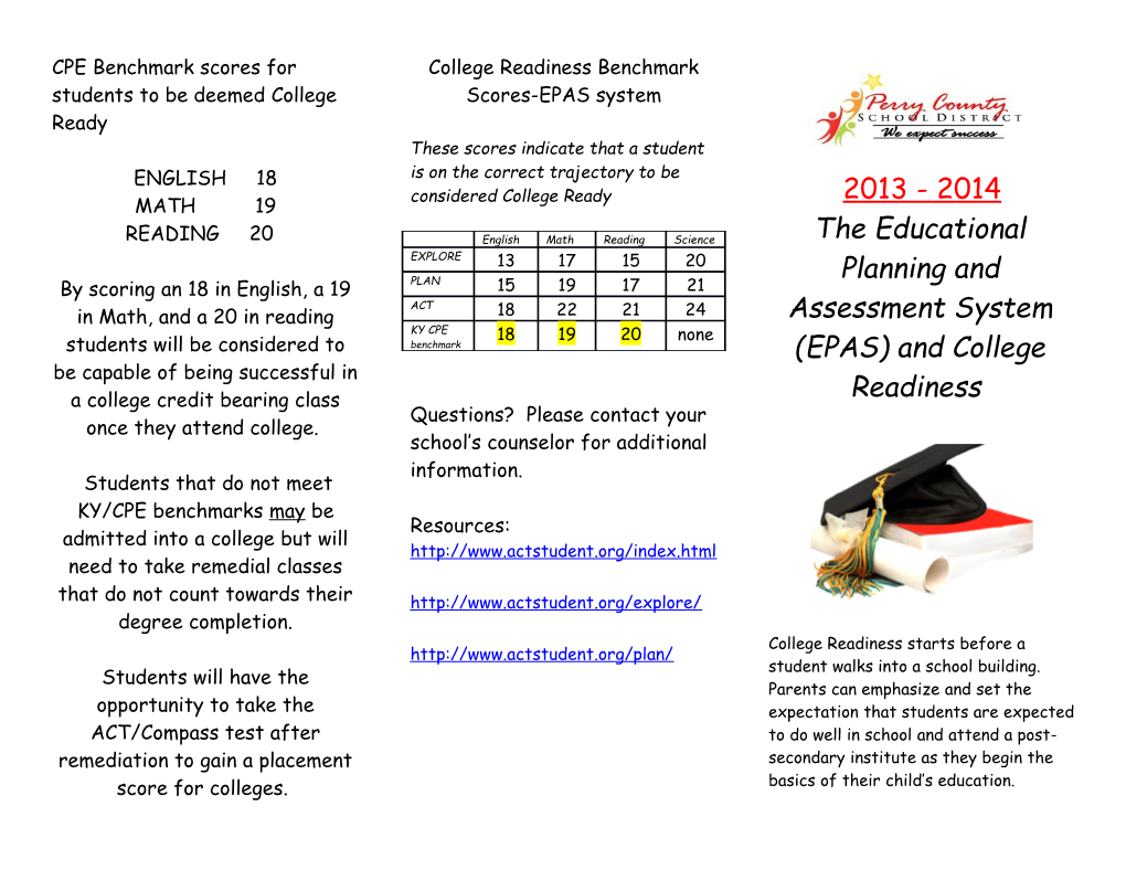 CPE Benchmark Scores for Students to Be Deemed College Ready