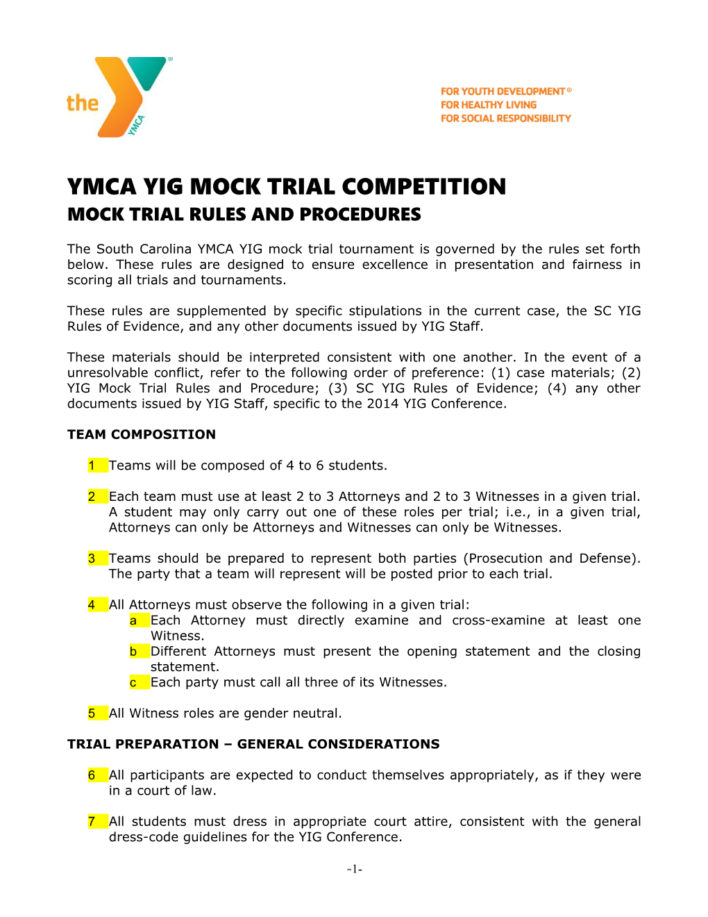 Ymca Yig Mock Trial Competition