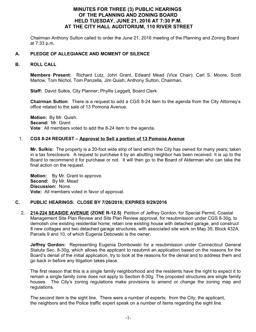 Minutes for Three (3) Public Hearings