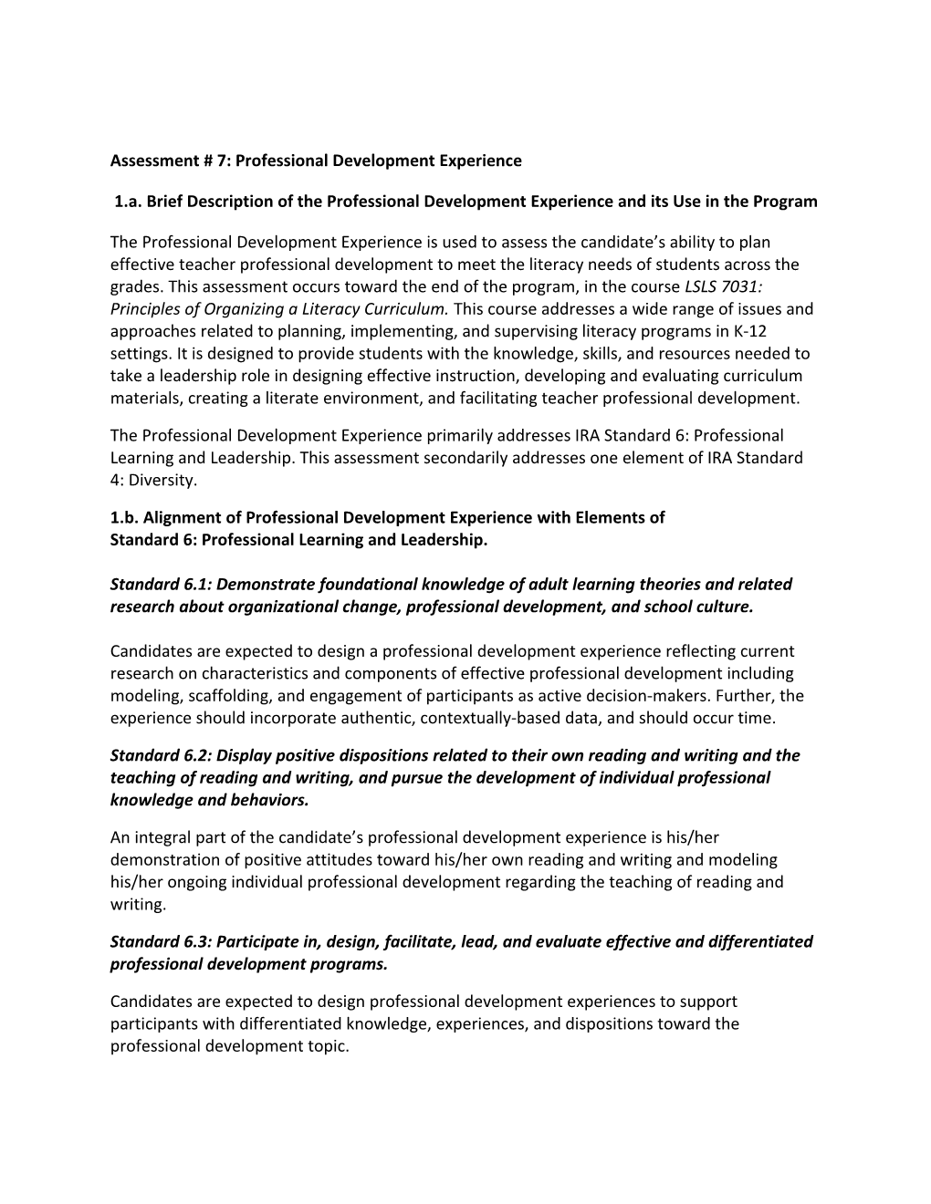 Assessment # 7: Professional Development Experience