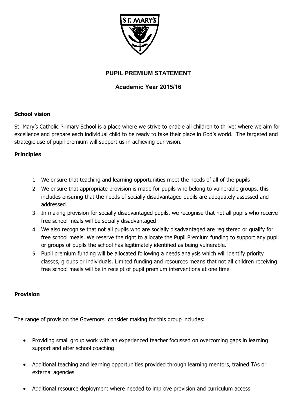 Pupil Premium Statement