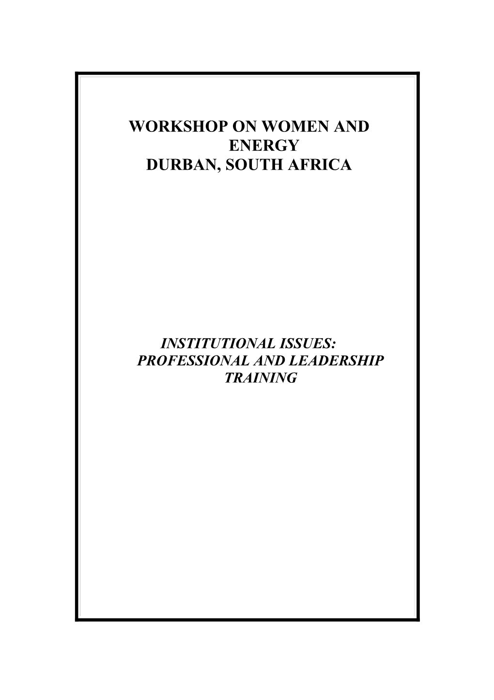 Workshop on Women and Energy