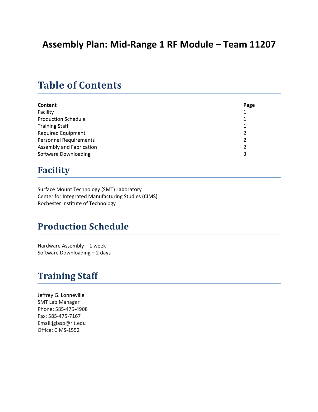 Assembly Plan: Mid-Range 1 RF Module Team 11207