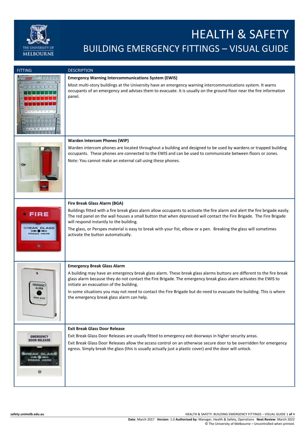 Safety.Unimelb.Edu.Au Health & Safety: Building Emergency Fittings Visual Guide1 of 3