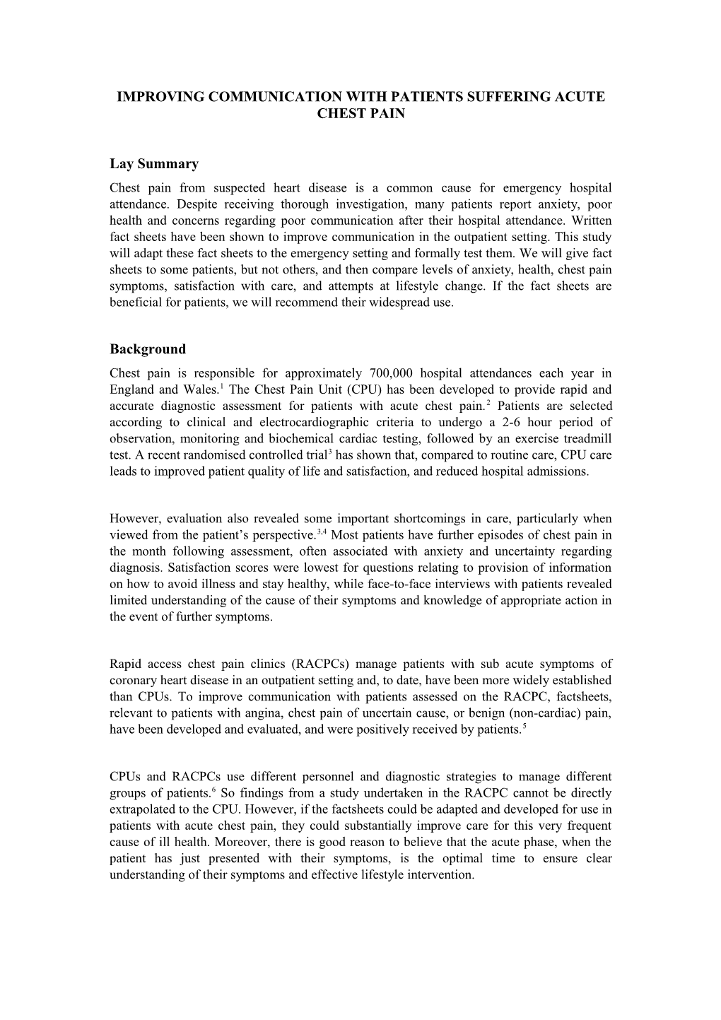 Improving Communication with Patients Suffering Acute Chest Pain