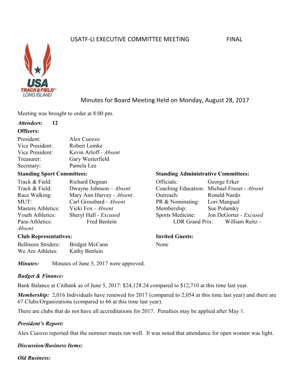 Usatf-Li Executive Committee Meetingfinal