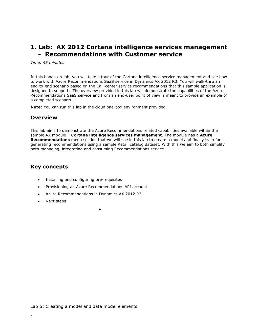 Lab:AX 2012 Cortana Intelligence Services Management - Recommendations with Customer Service