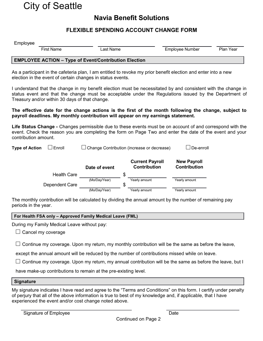 Flexible Spending Account Change Form