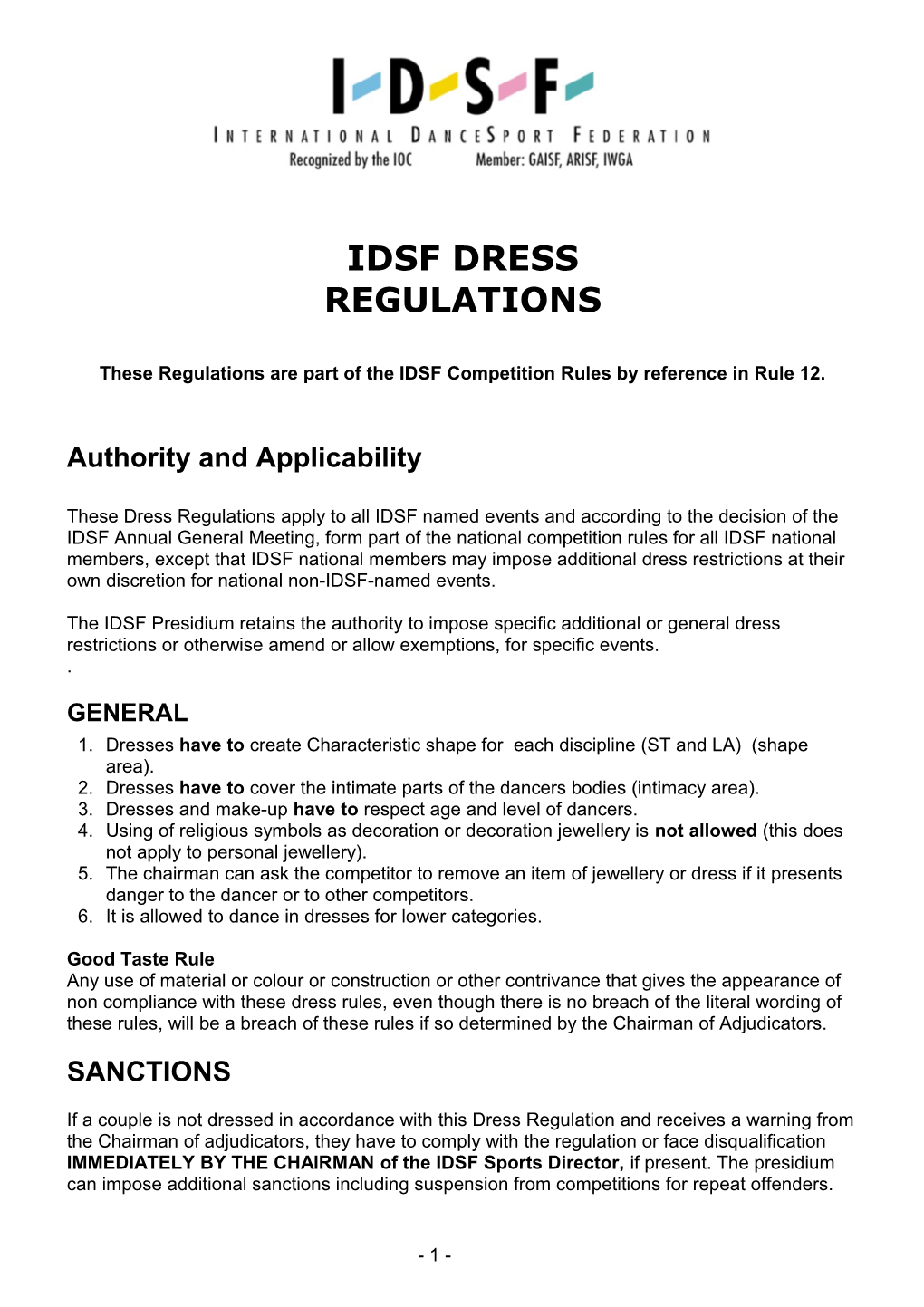 IDSF Dress Regulation - V.2.0