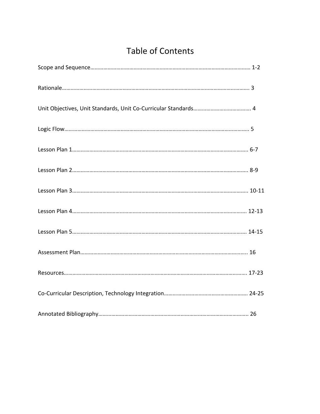 Unit Objectives, Unit Standards, Unit Co-Curricular Standards . 4