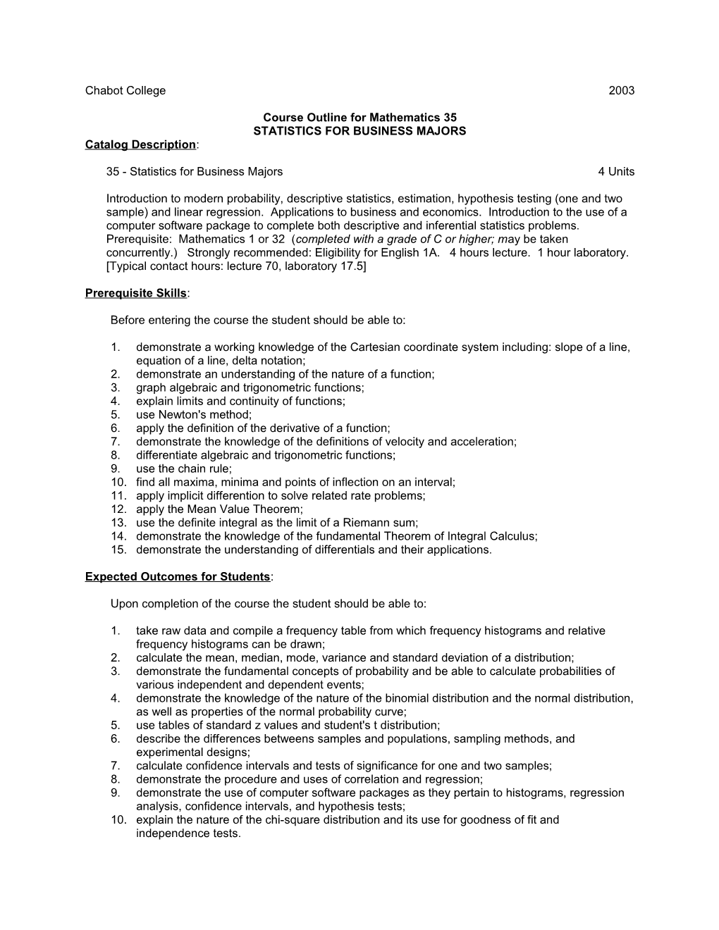 Course Outline for Mathematics 35