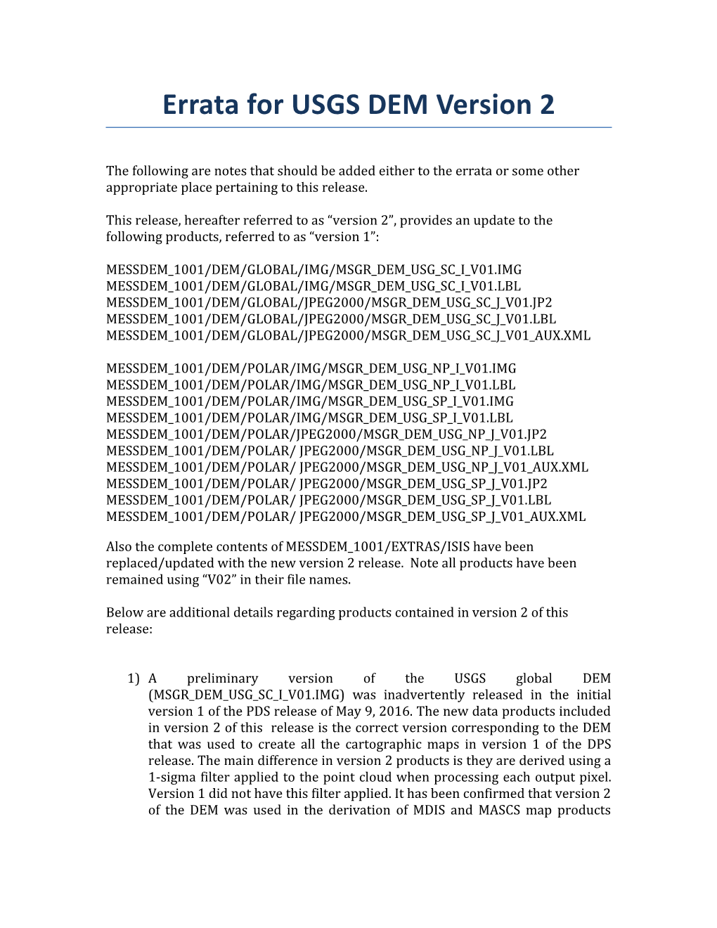 Errata for USGS DEM Version 2