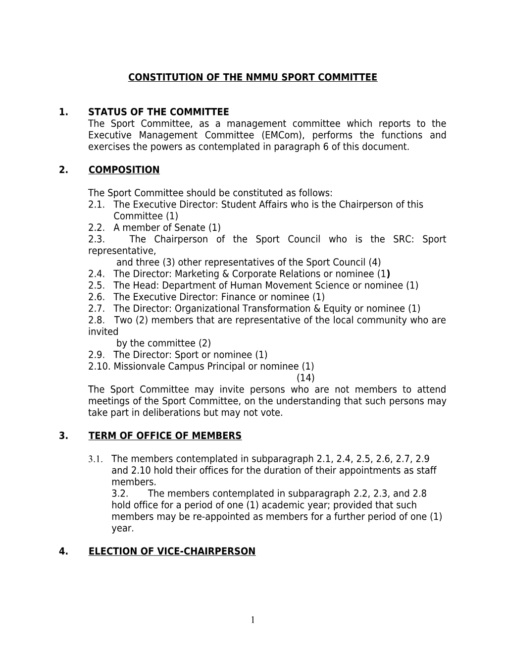 Constitution of the Nmmu Sport Committee