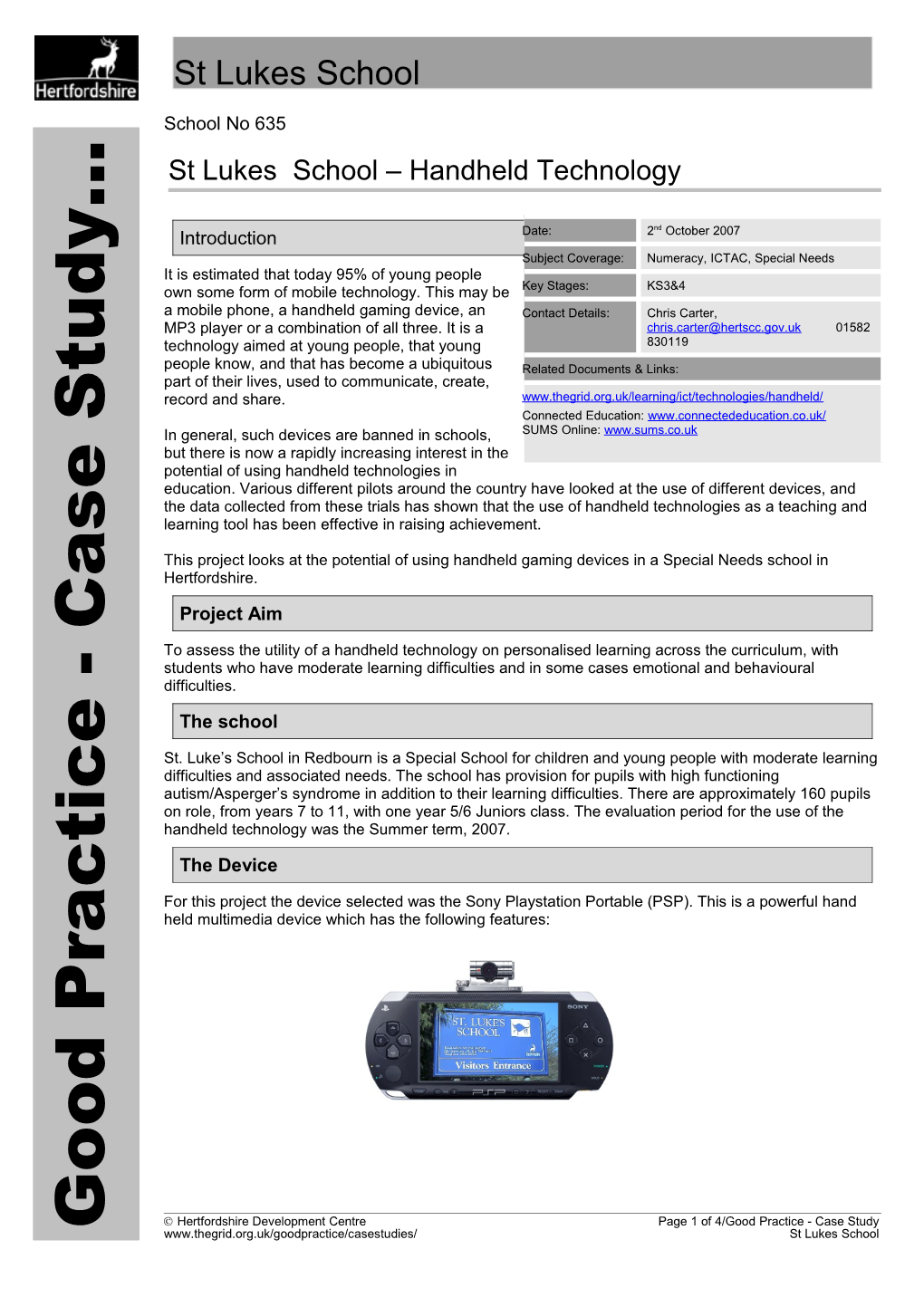 Good Practice - Case Study St Lukes School Handheld Technology