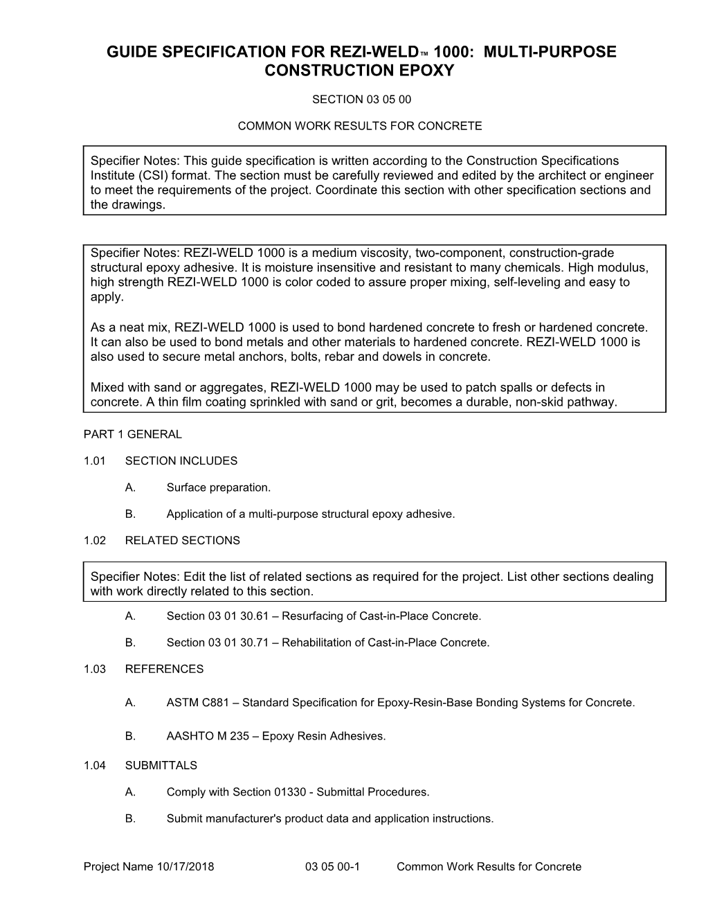 Rezi-Weld 1000 Guide Spec