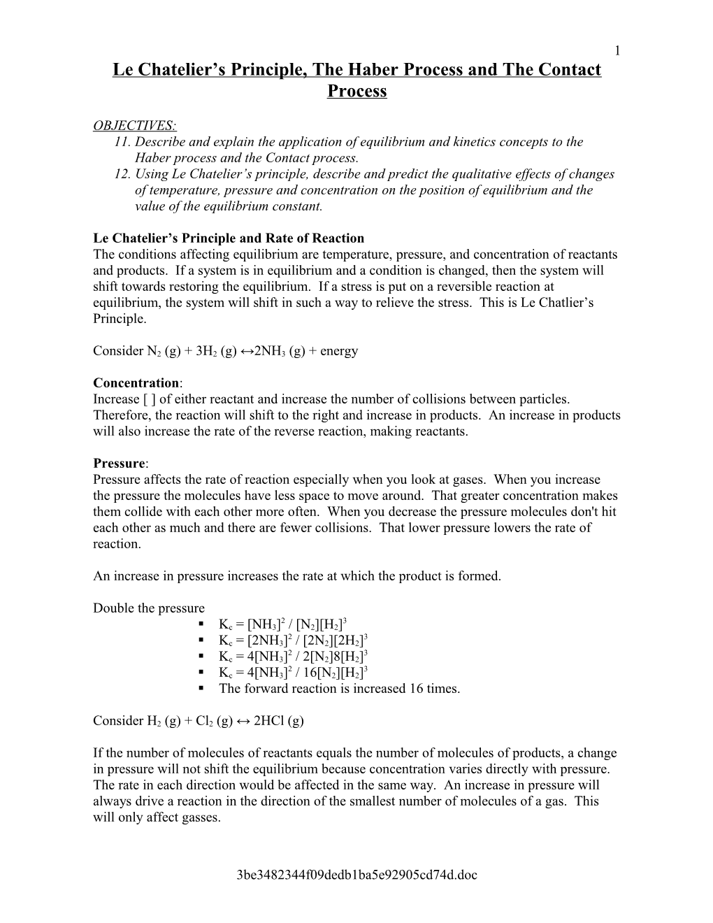 Le Chatelier S Principle, the Haber Process and the Contact Process