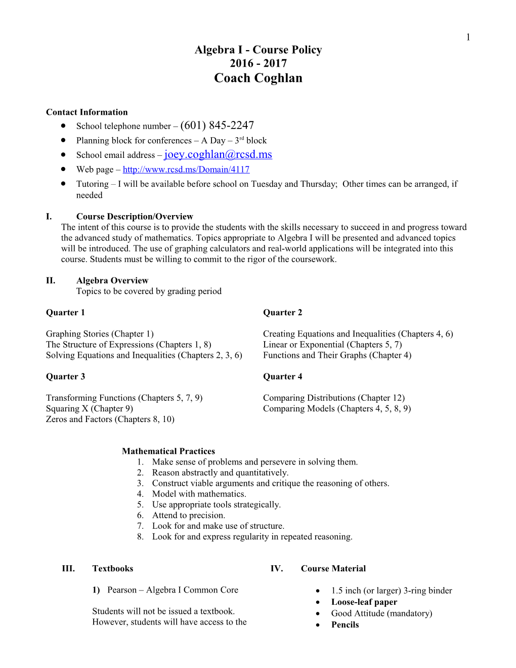 Transitions to Algebra Course Policy