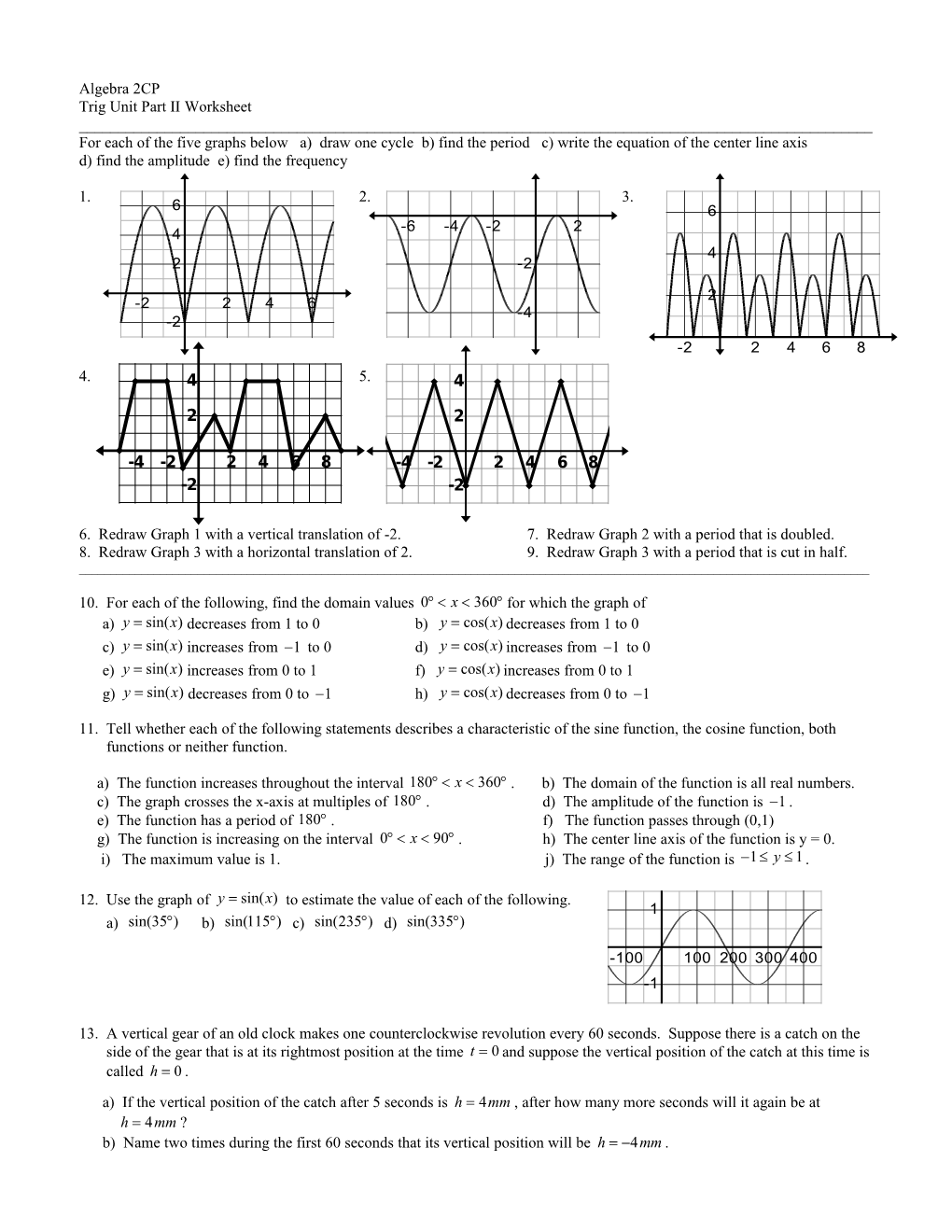 Trig Unit Part II Worksheet