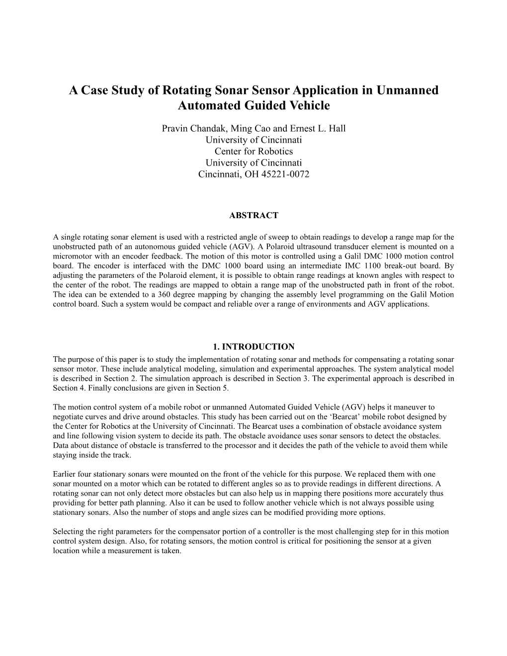 A Case Study of Rotating Sonar Sensor Application in Unmanned Automated Guided Vehicle