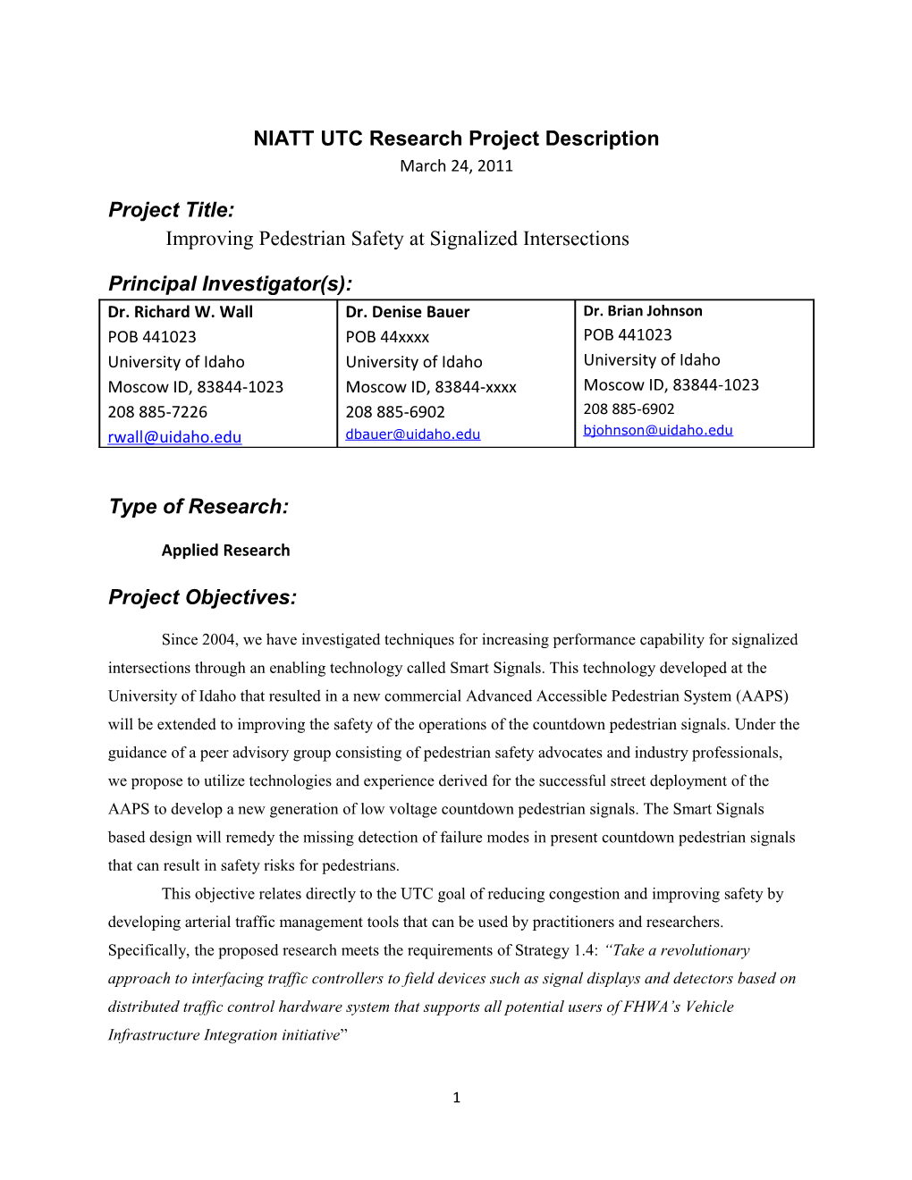 NIATT UTC Research Project Description