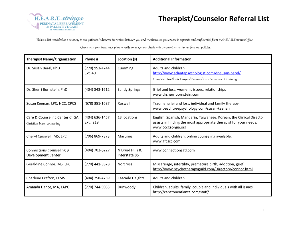 Perinatal Loss Office Referrals