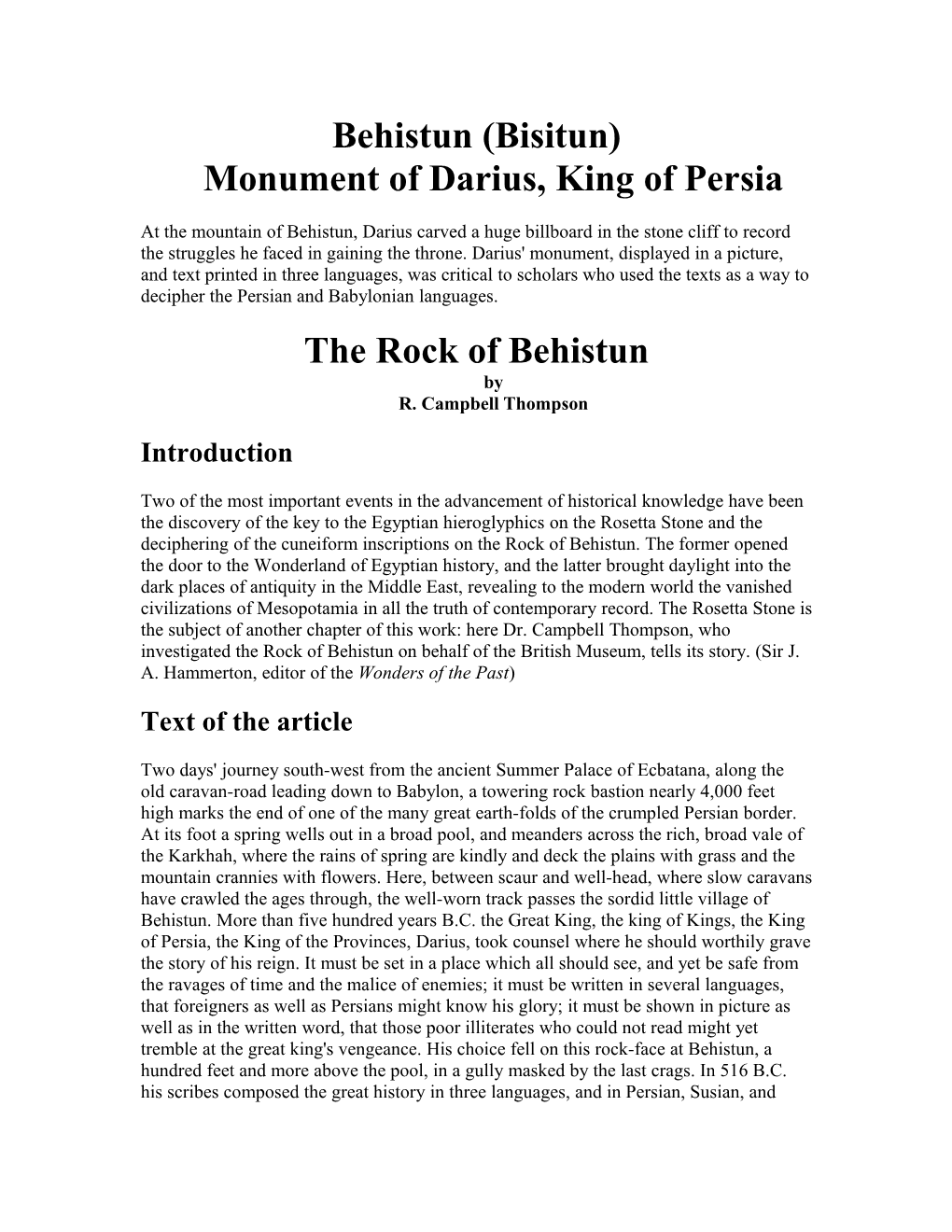 Behistun (Bisitun)Monument of Darius, King of Persia