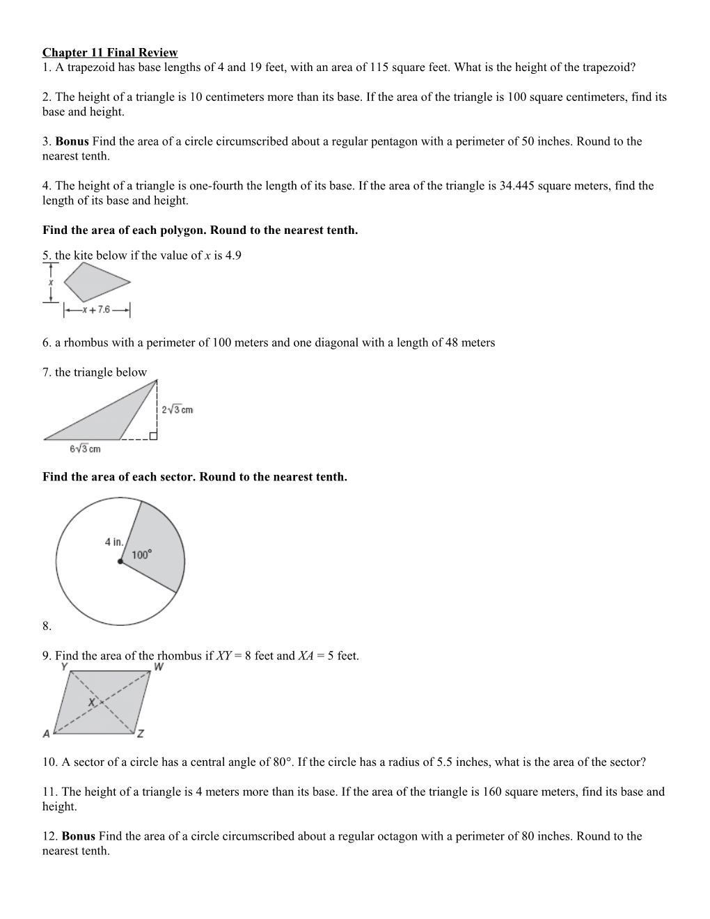 Chapter 11 Final Review