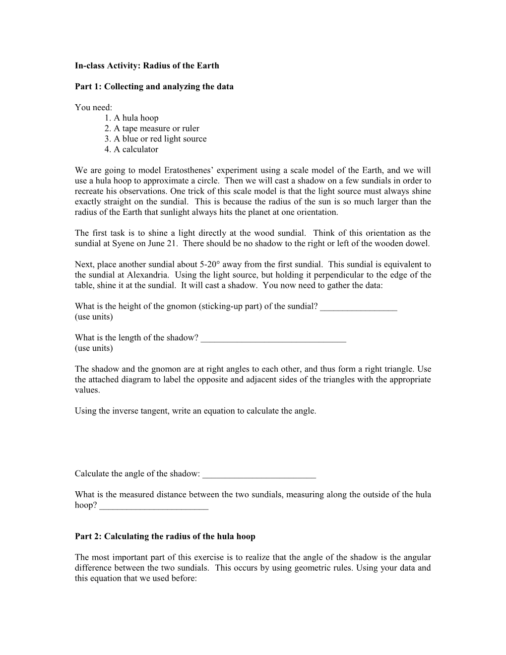 In-Class Activity: Radius of the Earth