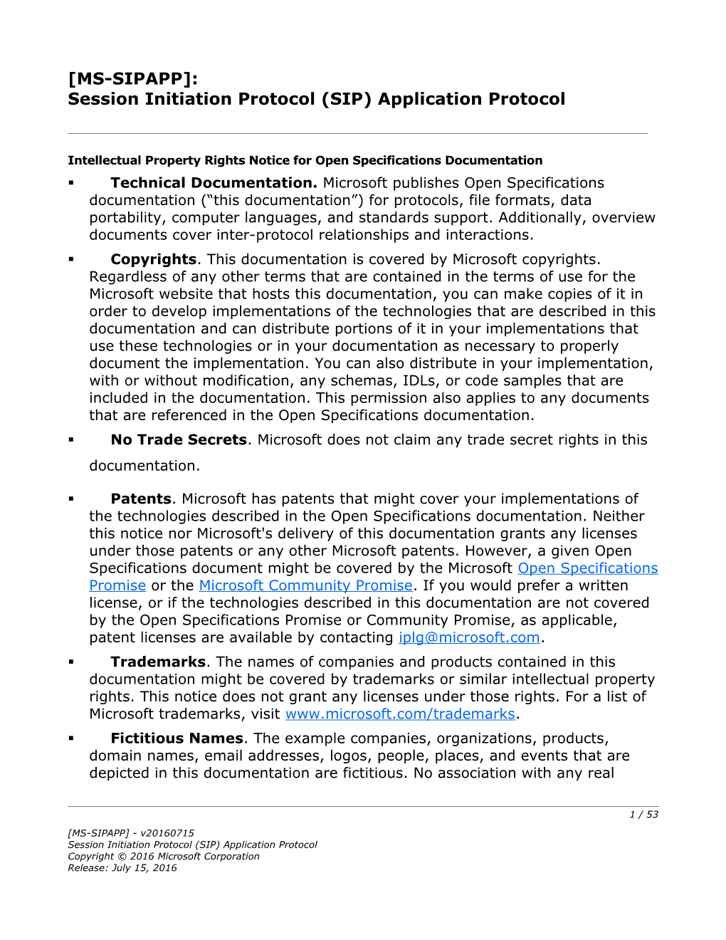 Session Initiation Protocol (SIP) Application Protocol