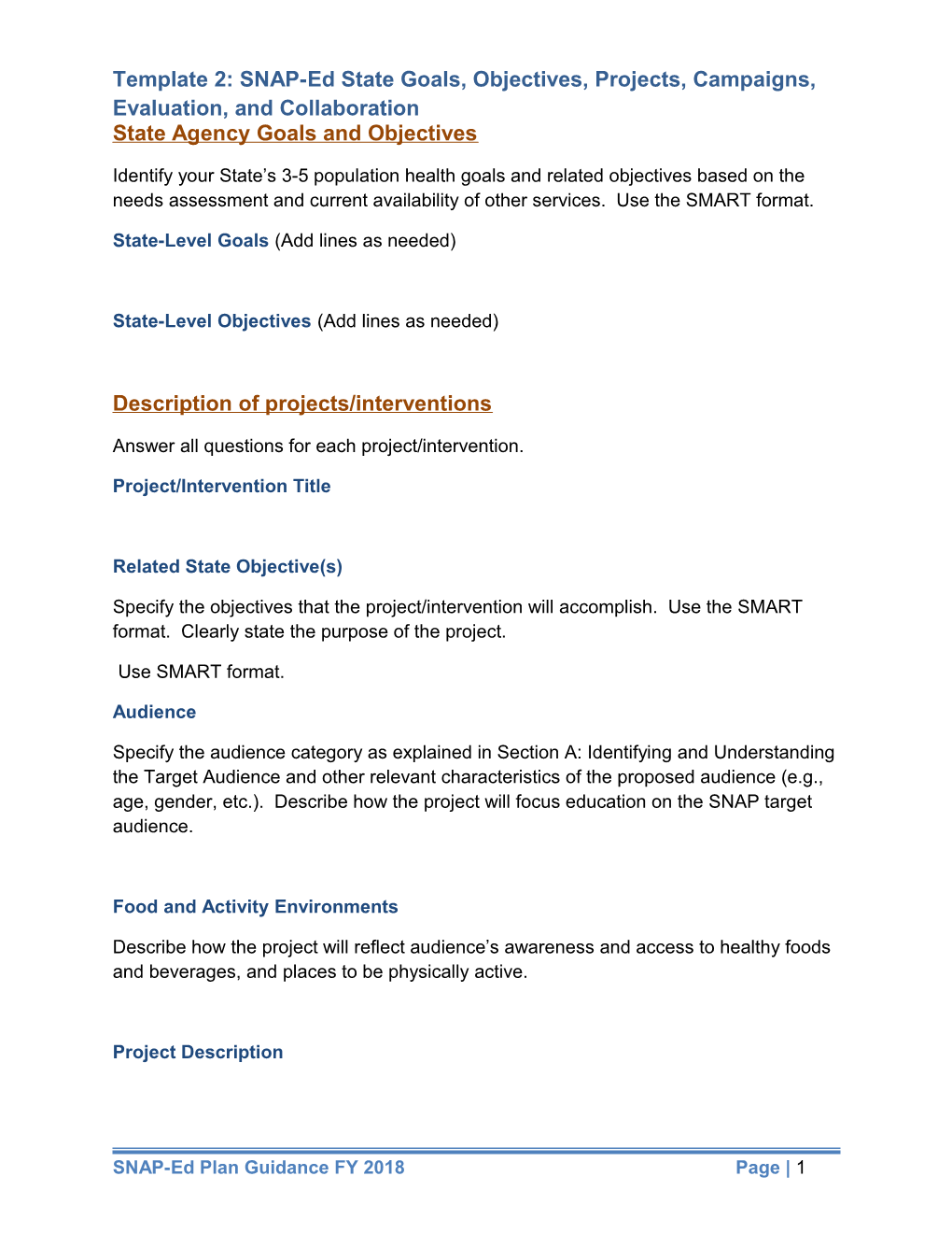 Template 2: SNAP-Ed State Goals, Objectives, Projects, Campaigns, Evaluation, and Collaboration