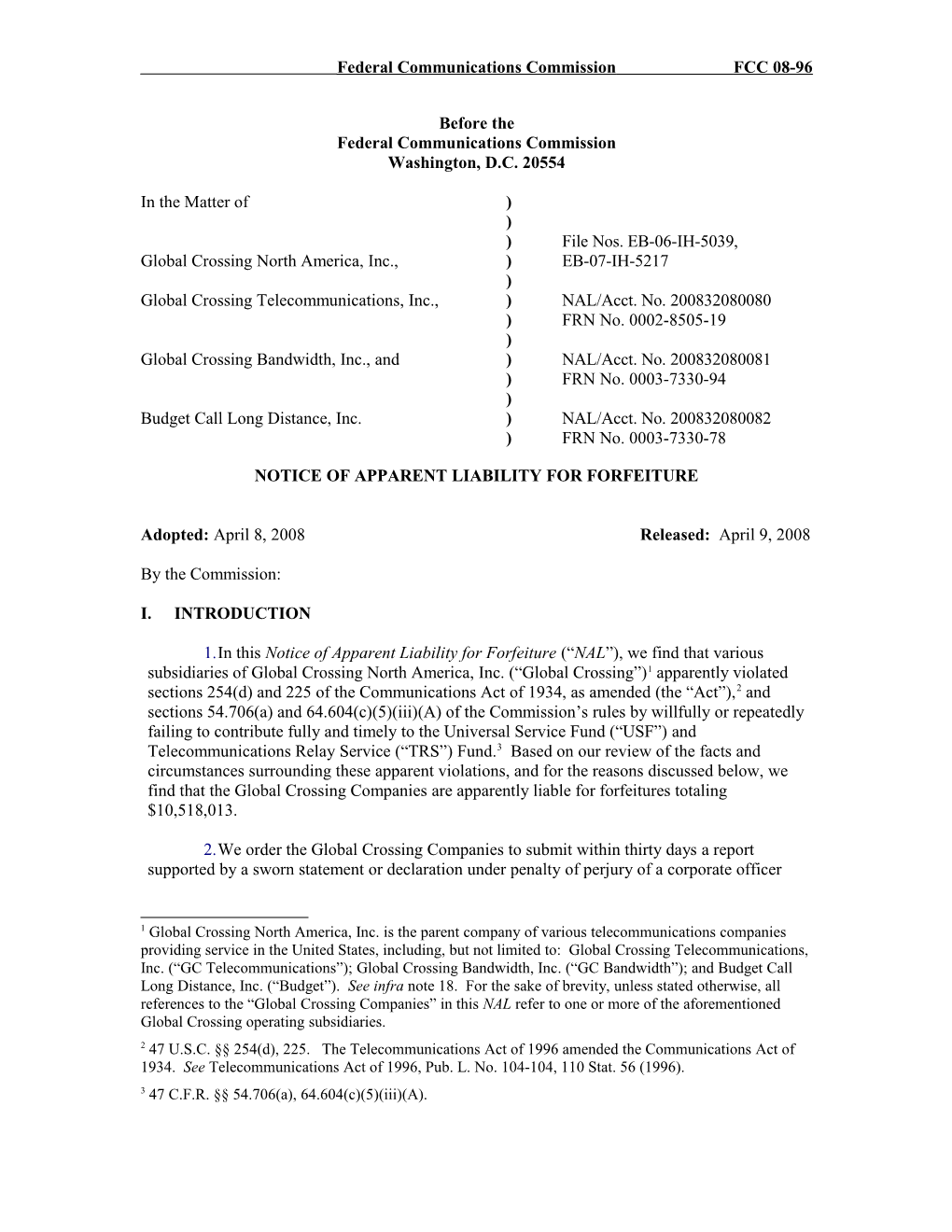 Federal Communications Commissionfcc 08-96