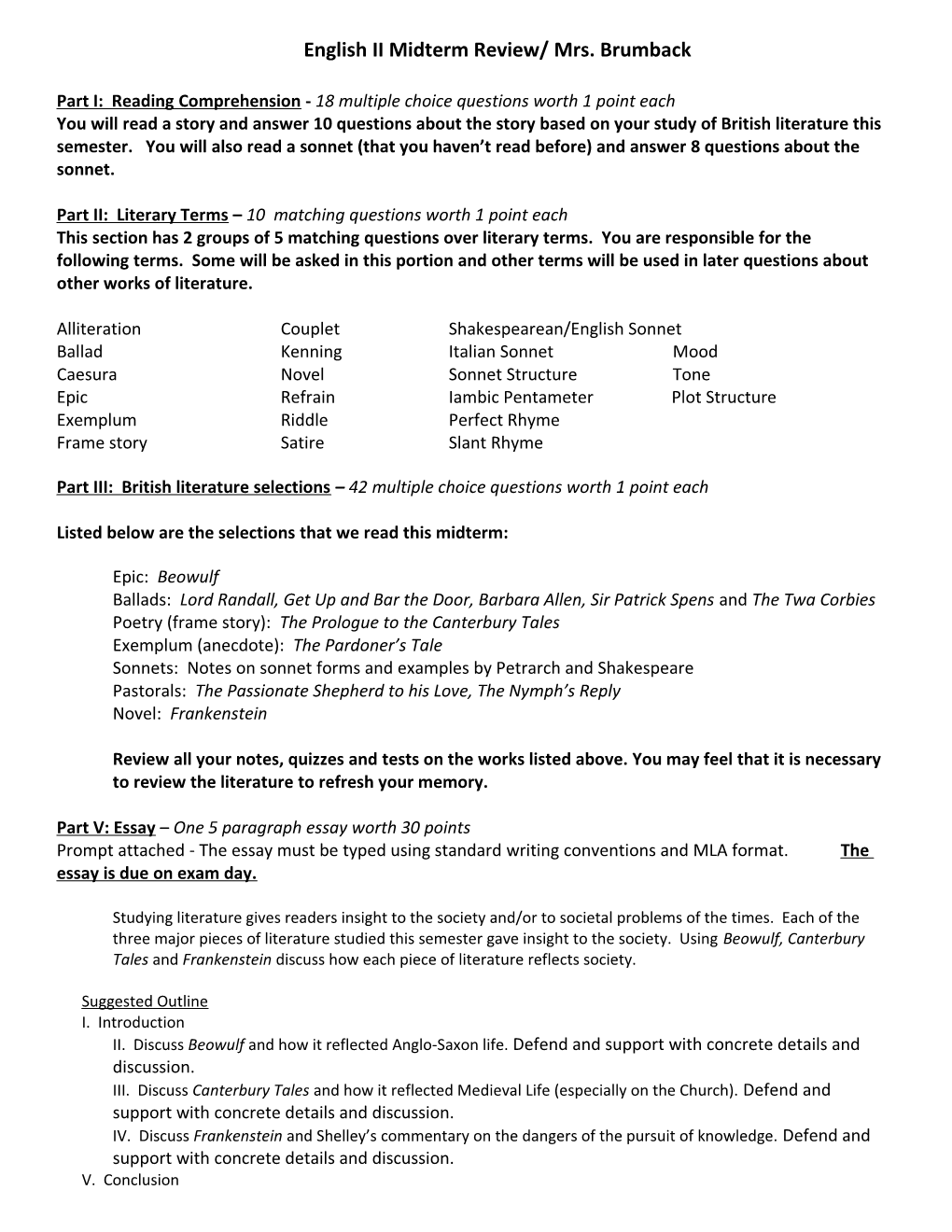 Freshman Midterm Review