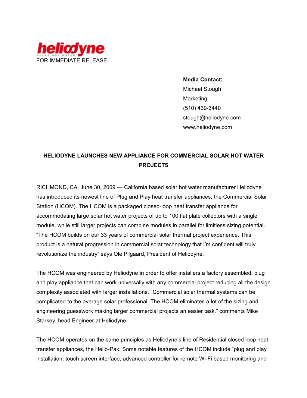 Heliodyne Launches New Appliance for Commercial Solar Hot Water Projects