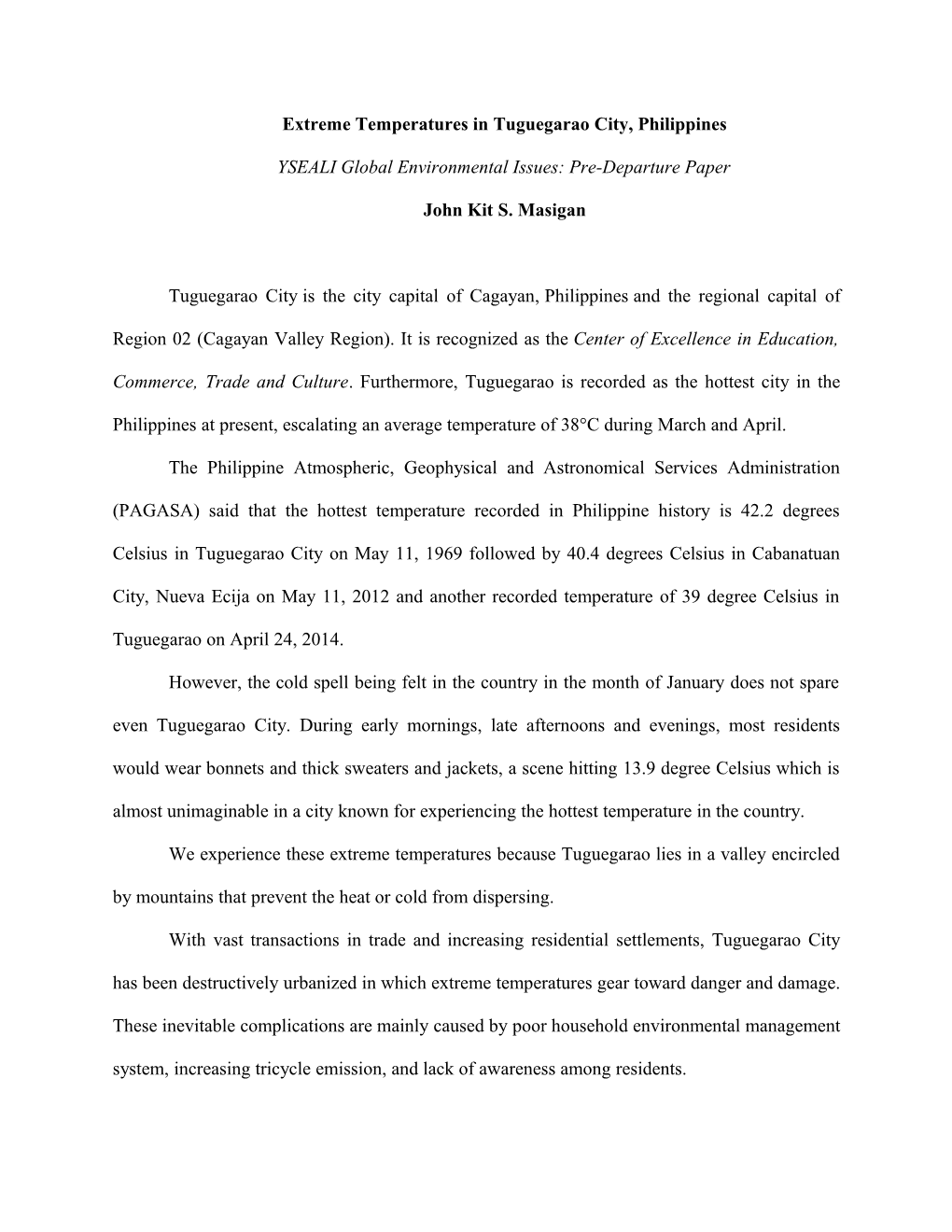 Extreme Temperatures in Tuguegarao City, Philippines