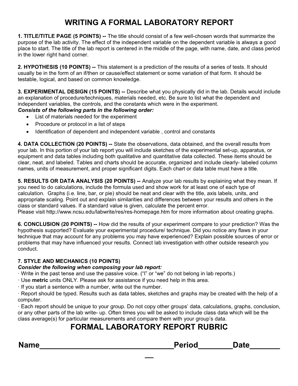 Writing a Formal Laboratory Report