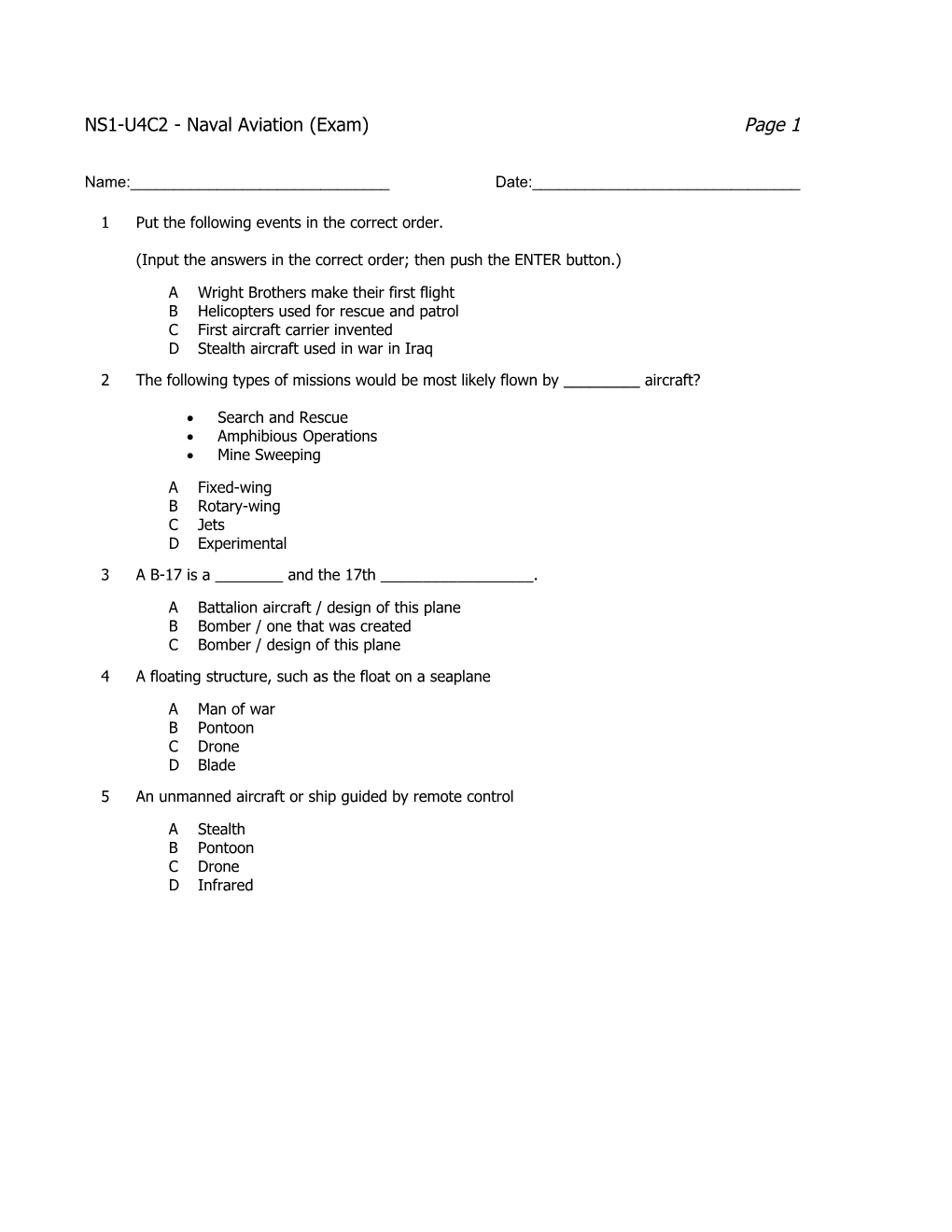 NS1-U4C2 - Naval Aviation (Exam)Page 1